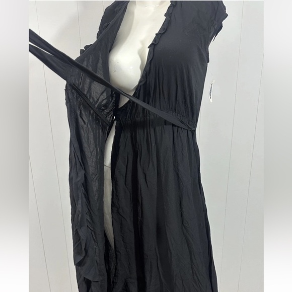 NWT Old Navy Midi Wrap Dress Solid Black Short Sleeve Sz S Tall - Picture 5 of 11